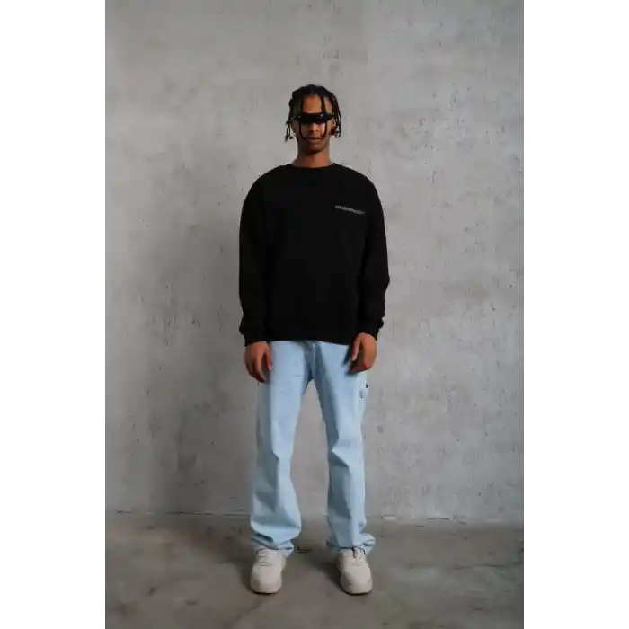 Erkek Oversize Sweatshirt – Siyah Renk | Ön ve Sırt Baskılı, Üç İplik İçi Pamuklu Kumaş, Rahat Kalıp, Ribanalı Kışlık Sweat | Winagain Polizei Serisi - Siyah