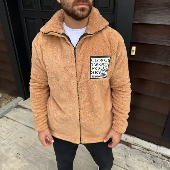 Erkek Polar Fermuarlı Sweatshirt – Kapüşonsuz, Cepli, Yumuşak Dokulu, Oversize Rahat Kalıp, Kışlık Sıcak Tutan Fermuarlı Üst - Kahverengi