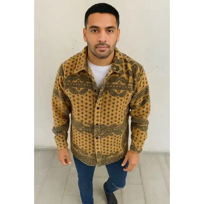 Erkek Polar Fermuarlı Sweatshirt – Kapüşonsuz, Cepli, Yumuşak Dokulu, Oversize Rahat Kalıp, Kışlık Sıcak Tutan Fermuarlı Üst - Sarı