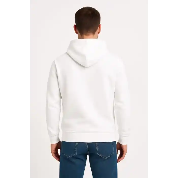 Erkek Üç İplik Kapüşonlu Kanguru Cepli SweatShirt hoodie - Beyaz