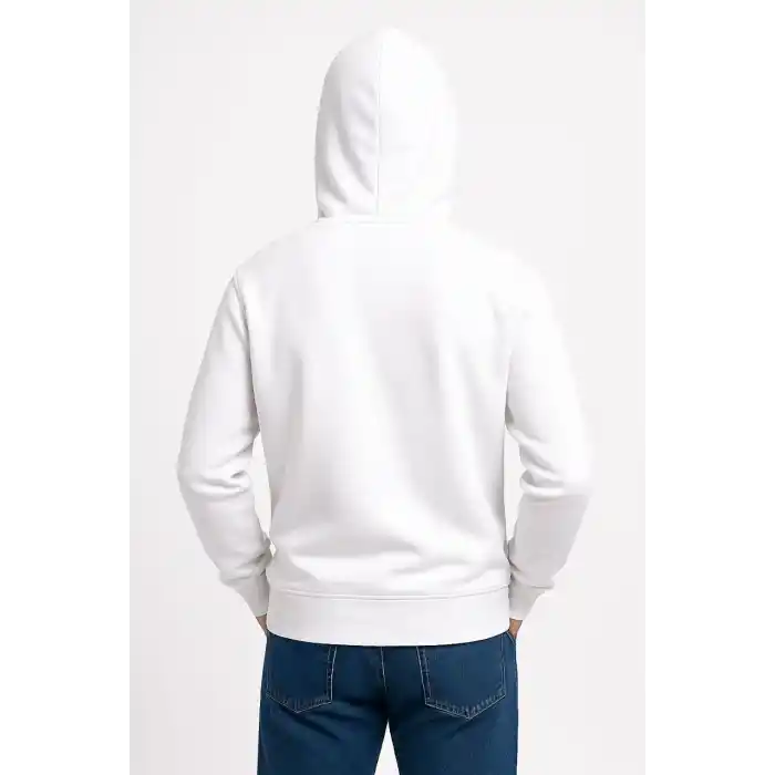 Erkek Üç İplik Kapüşonlu Kanguru Cepli SweatShirt hoodie - Beyaz