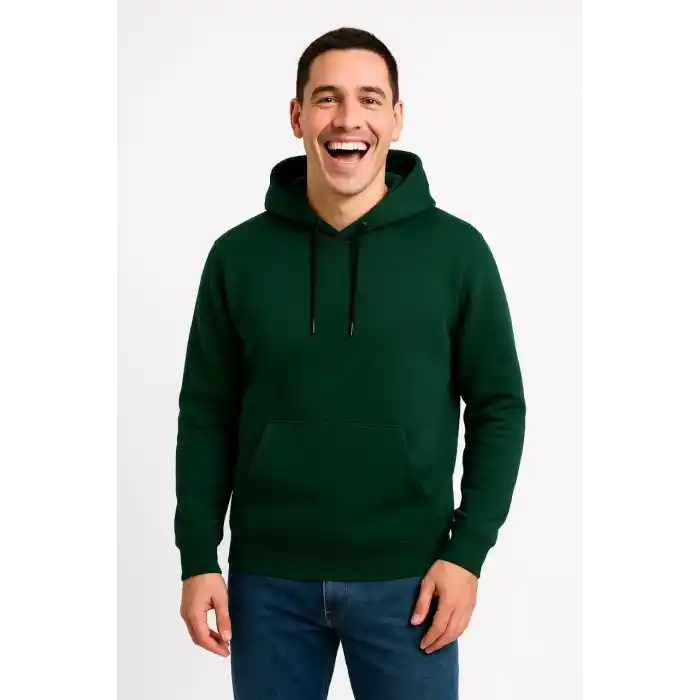 Erkek Üç İplik Kapüşonlu Kanguru Cepli SweatShirt hoodie - Haki