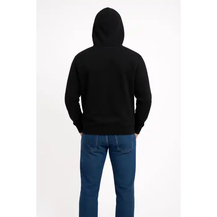 Erkek Üç İplik Kapüşonlu Kanguru Cepli SweatShirt hoodie - Siyah