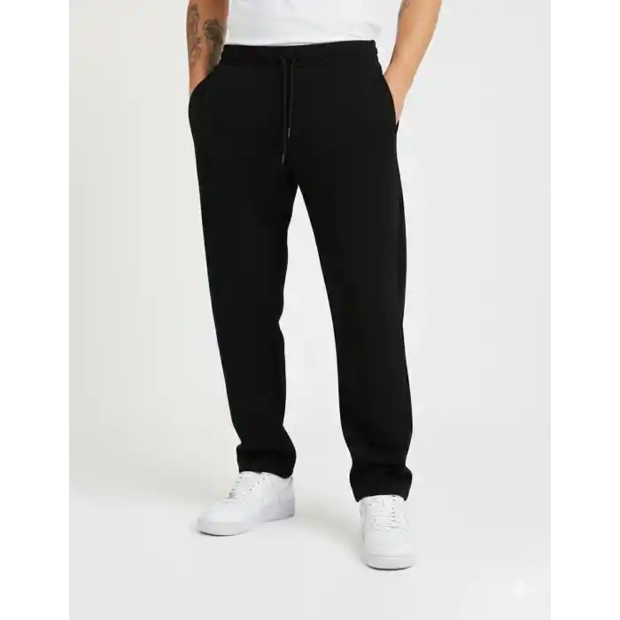 Erkek Üç iplik Kışlık Pamuklu Ovarsize Bağcıklı Düz Paça Cepli Eşofman Altı Spor Rahat Model - Siyah