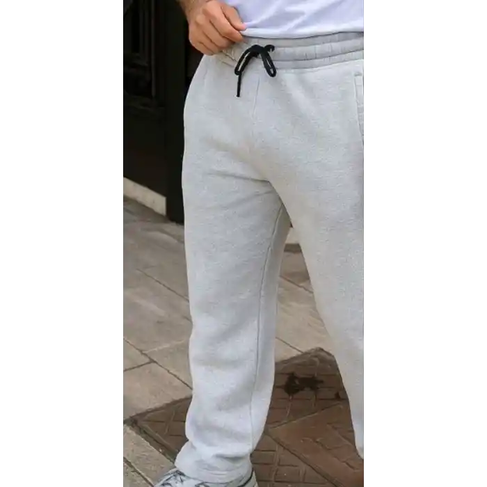 Erkek Üç iplik Kışlık Pamuklu Ovarsize Bağcıklı Düz Paça Cepli Eşofman Altı Spor Rahat Model - Gri