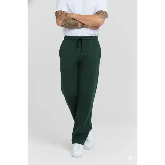 Erkek Üç iplik Kışlık Pamuklu Ovarsize Bağcıklı Düz Paça Cepli Eşofman Altı Spor Rahat Model - Haki