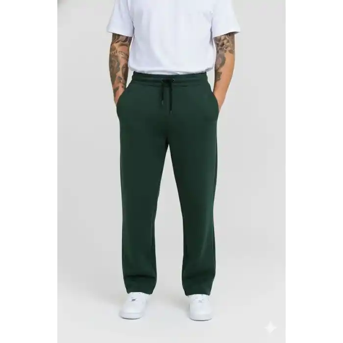 Erkek Üç iplik Kışlık Pamuklu Ovarsize Bağcıklı Düz Paça Cepli Eşofman Altı Spor Rahat Model - Haki