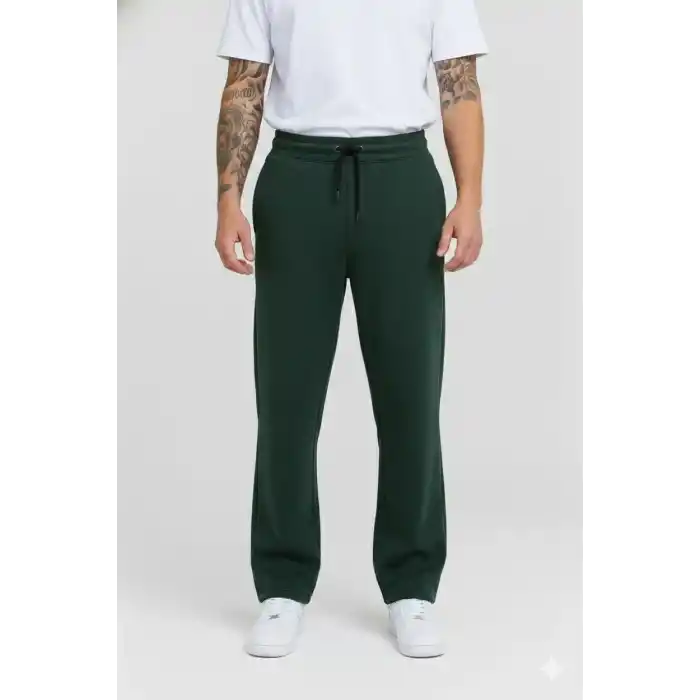 Erkek Üç iplik Kışlık Pamuklu Ovarsize Bağcıklı Düz Paça Cepli Eşofman Altı Spor Rahat Model - Haki