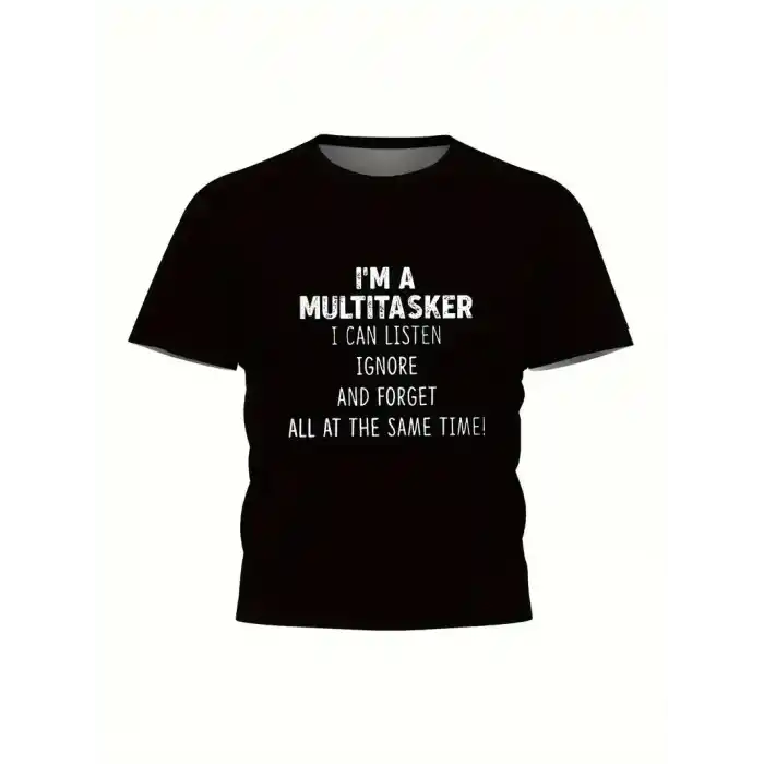 Erkekler İçin Tişörtler, Komik Multitasker Baskılı Tişört, Yaz İlkbahar Sonbahar İçin Günlük Kısa Kollu Oversize Tişört, Hediye Olarak Üstler - Siyah