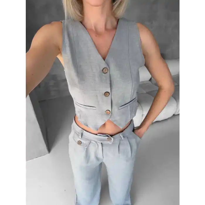 Essential yelek pantolon takım gri s255254