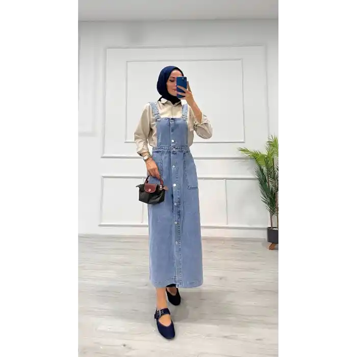 Etekli salopet enzim süper taş yıkama buz mavi d 2521