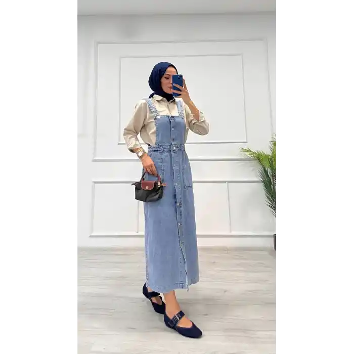 Etekli salopet enzim süper taş yıkama buz mavi d 2521