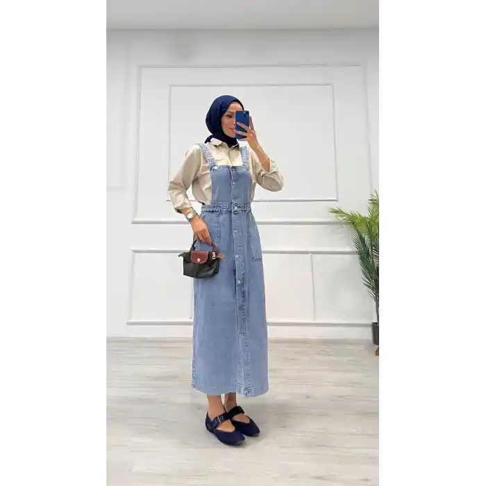 Etekli salopet enzim süper taş yıkama buz mavi d 2521