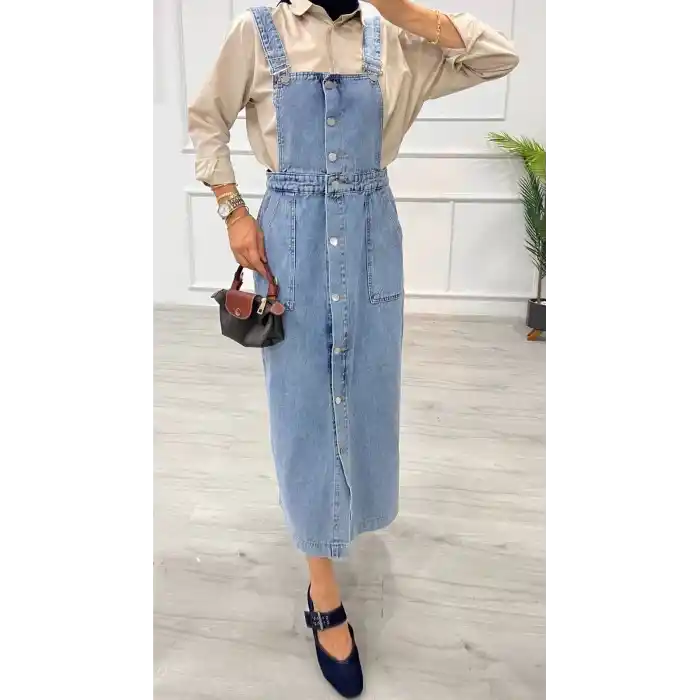 Etekli salopet enzim süper taş yıkama buz mavi d 2521