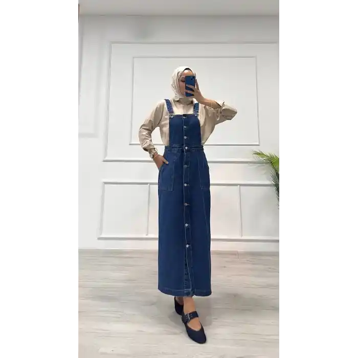 Etekli salopet enzim süper taş yıkama koyu mavi d2521