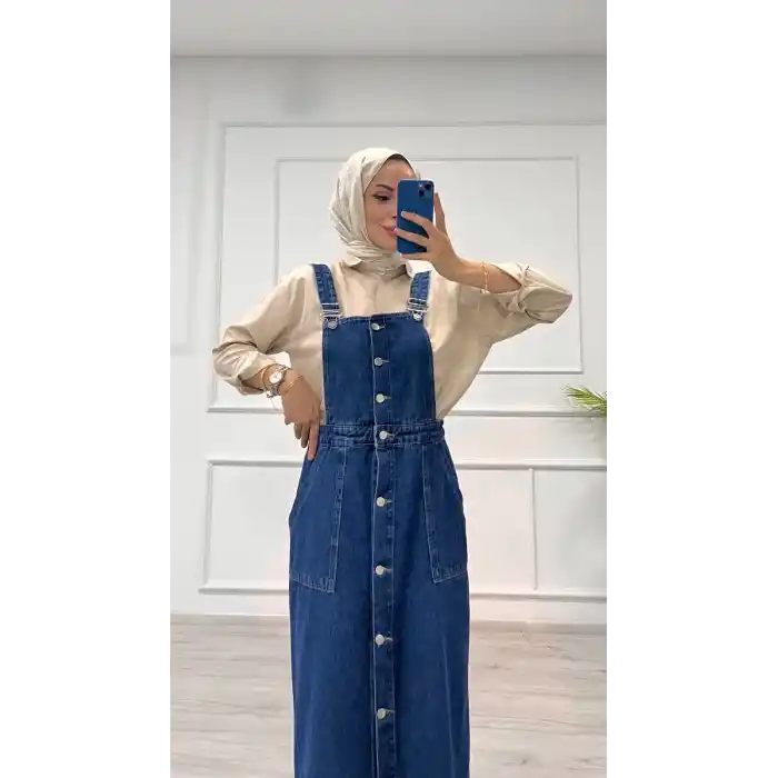 Etekli salopet enzim süper taş yıkama koyu mavi d2521