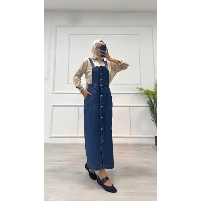 Etekli salopet enzim süper taş yıkama koyu mavi d2521