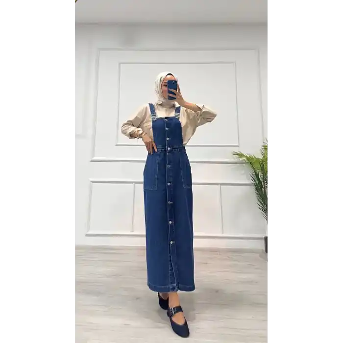 Etekli salopet enzim süper taş yıkama koyu mavi d2521