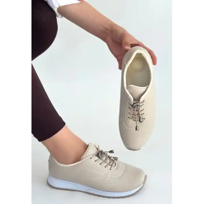 Finna Bej Cilt Bağcıklı Spor Ayakkabı