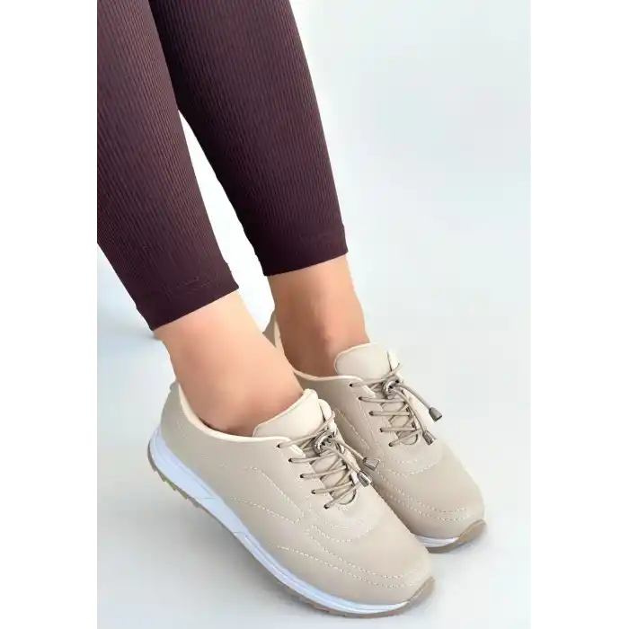 Finna Bej Cilt Bağcıklı Spor Ayakkabı