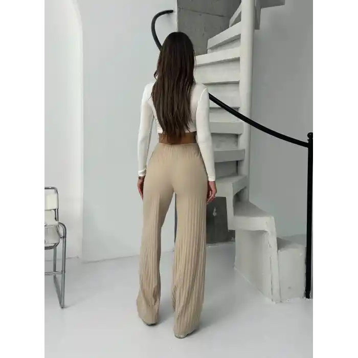 Fitilli şardonlu pantolon bej a4058