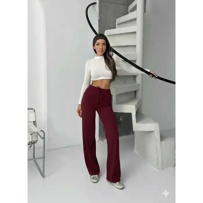 Fitilli şardonlu pantolon bordo a4058