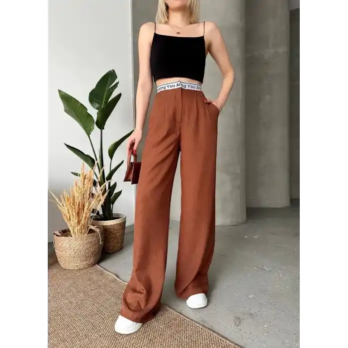 Flamlı kahve pantolon