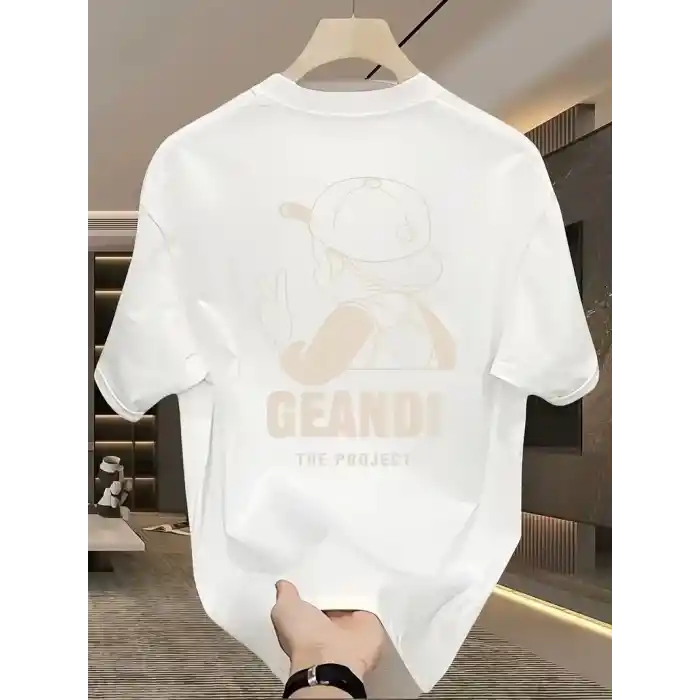 Geniş Kesim Pamuklu Tişört - GANDHI The Project Baskılı, Beyaz, Rahat Kesim, Kısa Kollu, Günlük Kıyafet, Her Gün Giyilebilecek Tişört- Beyaz