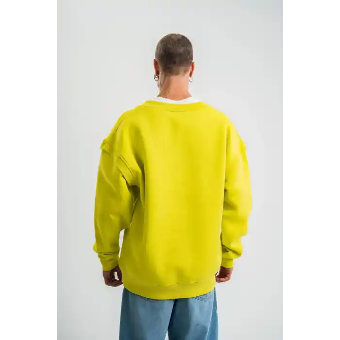 Geniş V yaka Kol Ribana Detaylı SweatShirt - Sarı