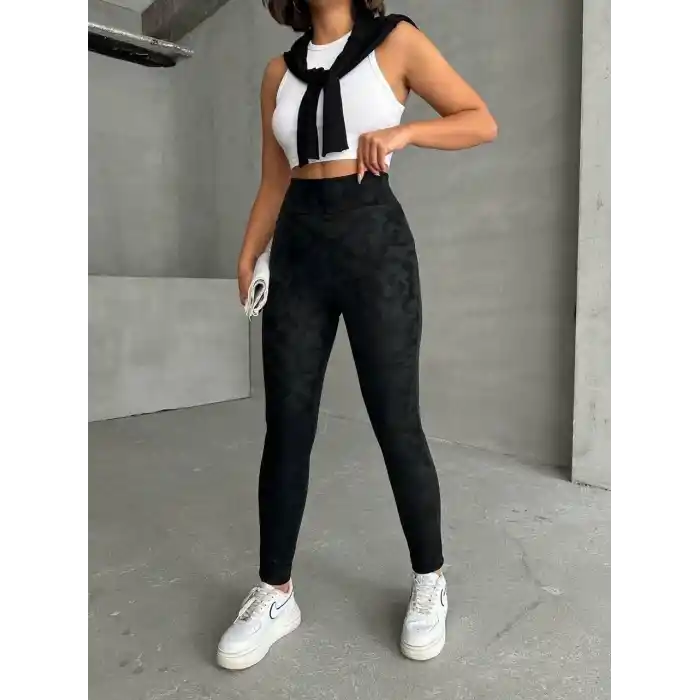 Gizli yan fermuarlı bulut desenli tayt siyah h248638