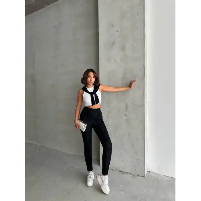 Gizli yan fermuarlı bulut desenli tayt siyah h248638