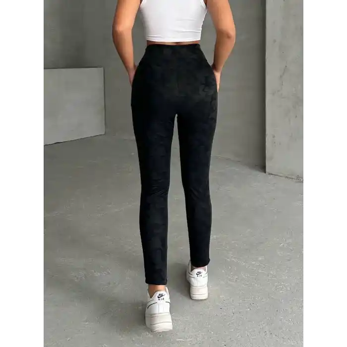 Gizli yan fermuarlı bulut desenli tayt siyah h248638