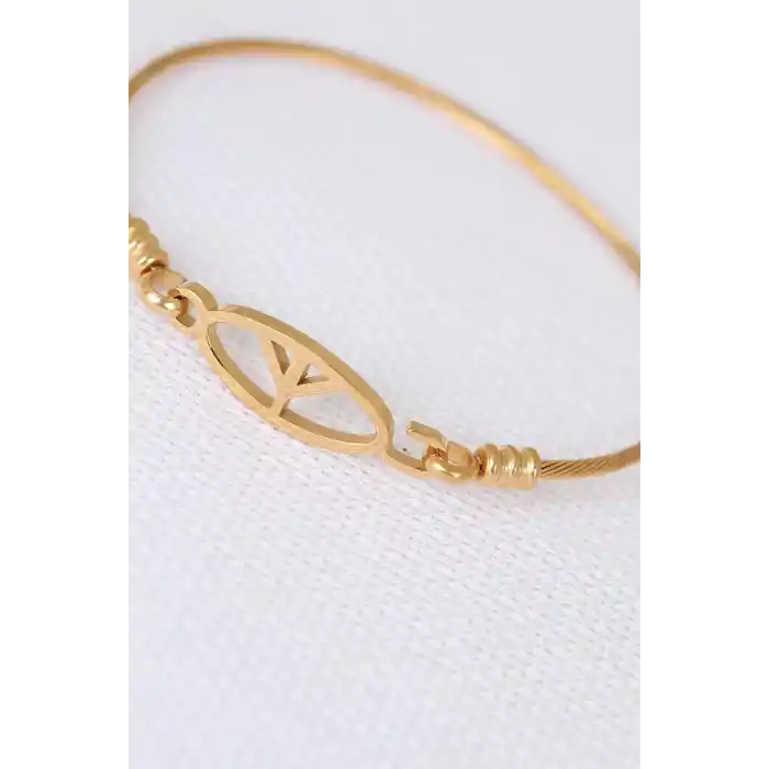 Gold Metal Çelik Figürlü Erkek Kelepçe Bileklik