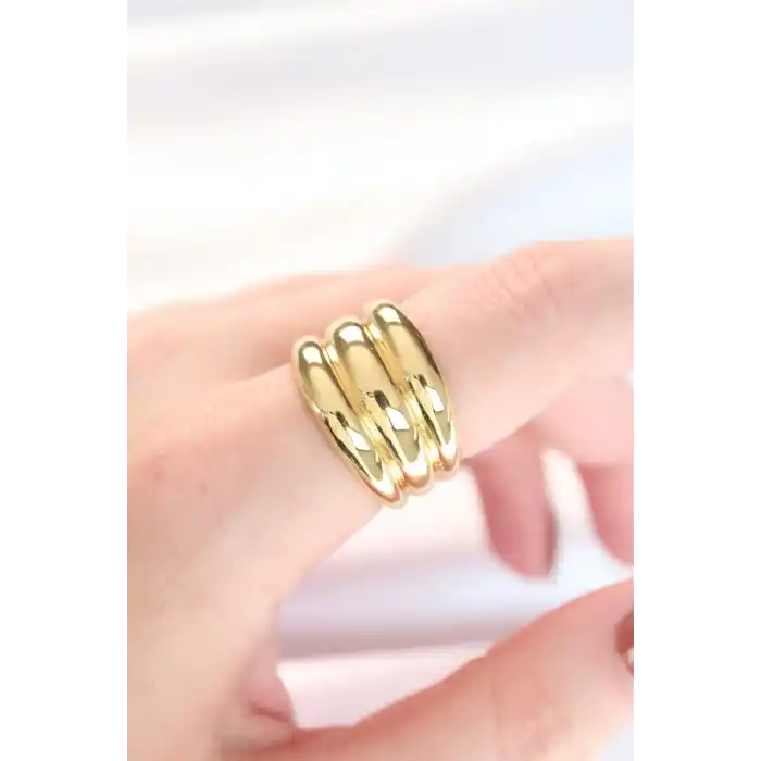 Gold Renk Ayarlanabilir Çizgili Bombe Yüzük
