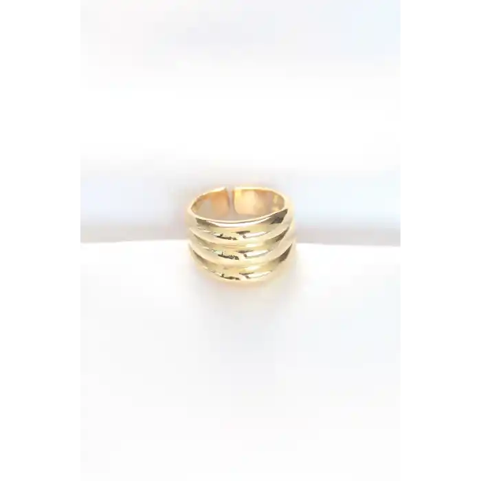 Gold Renk Ayarlanabilir Çizgili Bombe Yüzük