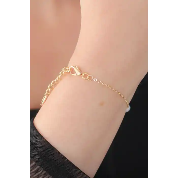 Gold Renk İnci Boncuk Model Kadın Bileklik