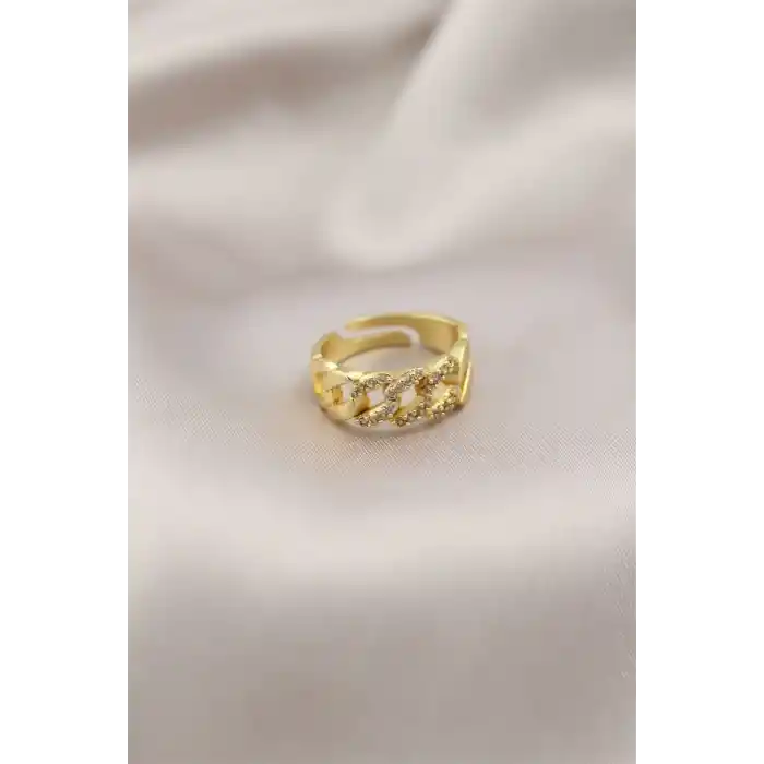 Gold Renk Metal Zincir Model Taşlı Kadın Yüzük