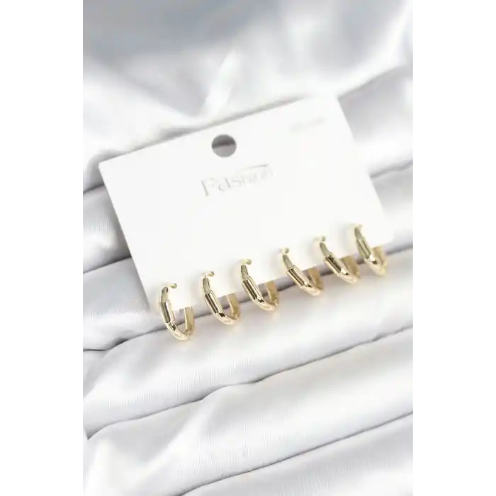 Gold Renk Pirinç Halka Model 925 Ayar Gümüş Çivili Kadın Küpe Seti