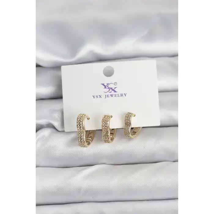 Gold Renk Pirinç Zirkon Taşlı Kalpli Kadın Küpe