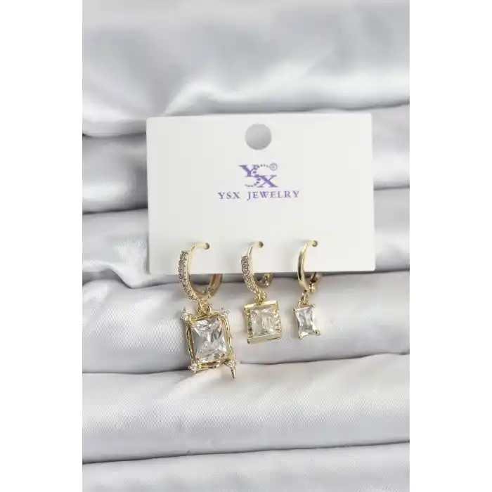 Gold Renk Zirkon Taşlı Kadın Küpe