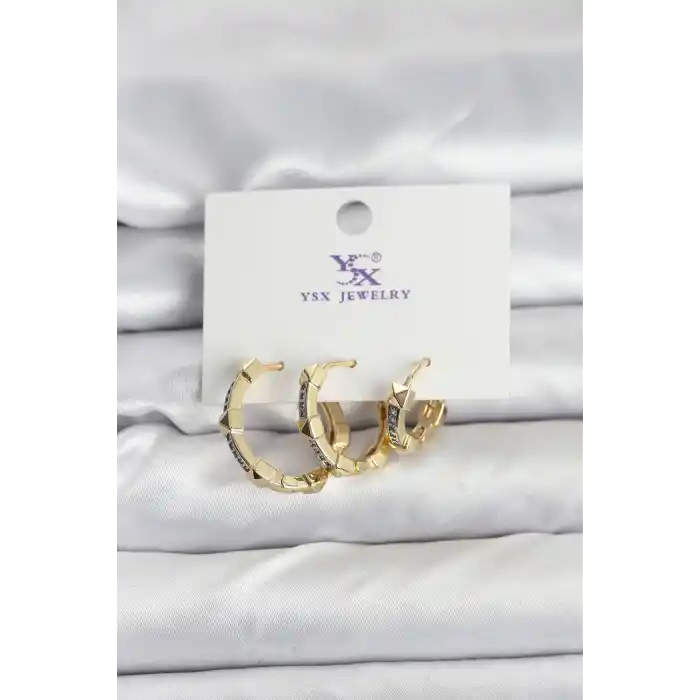 Gold Renk Zirkon Taşlı Kadın Küpe