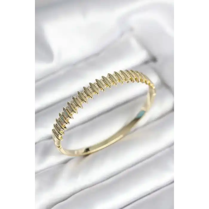 Gold Renk Zirkon Taşlı Pirinç Kadın Kelepçe