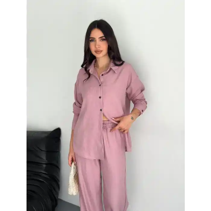 Gömlek Pantolon ikili Takım - Toz Pembe