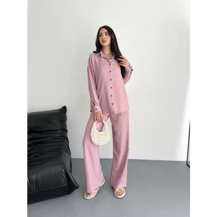 Gömlek Pantolon ikili Takım - Toz Pembe