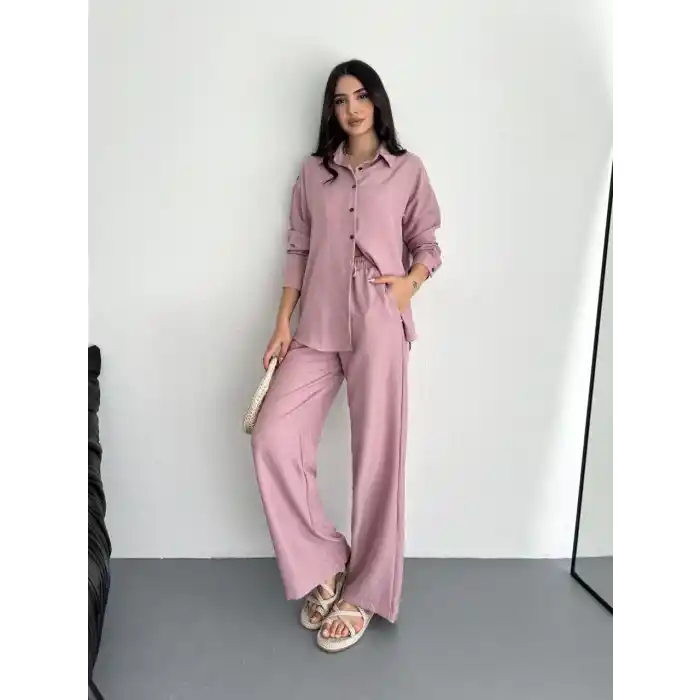 Gömlek Pantolon ikili Takım - Toz Pembe