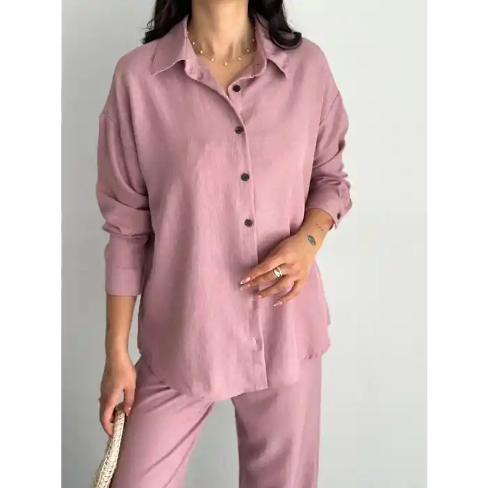 Gömlek Pantolon ikili Takım - Toz Pembe