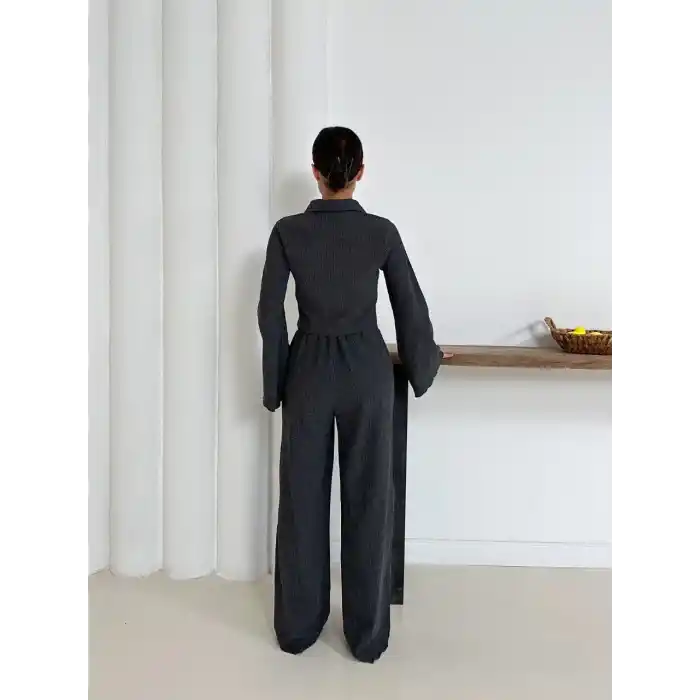 Gömlek yaka kaplama düğmeli takım antrasit st265866