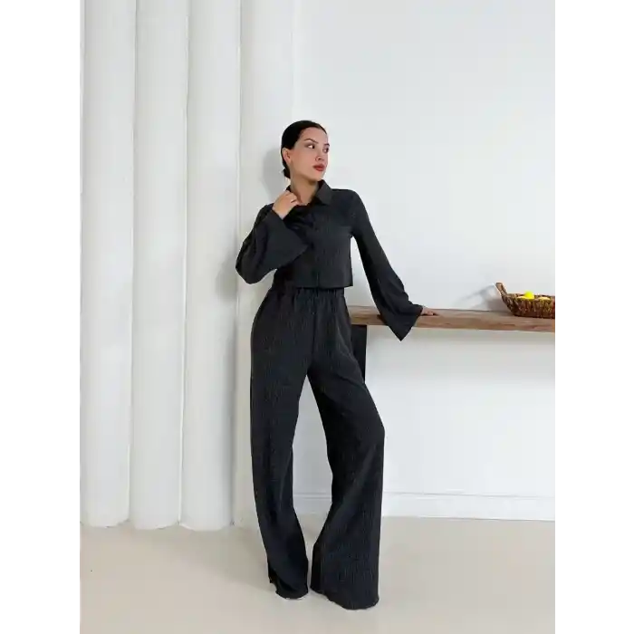 Gömlek yaka kaplama düğmeli takım antrasit st265866