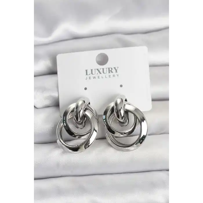 Gümüş Renk Halka Model Pirinç Kadın Küpe