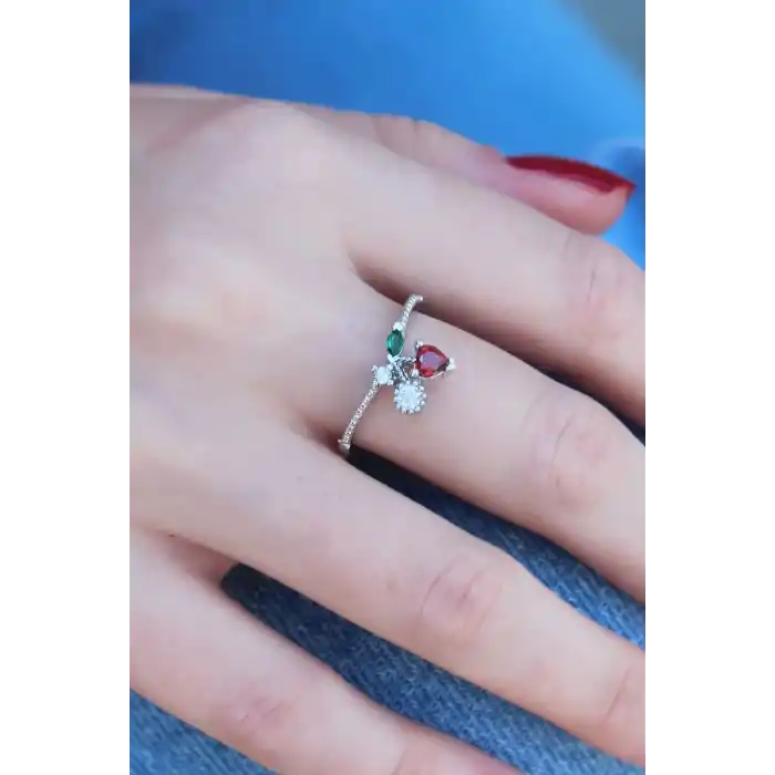 Gümüş Renk Kiraz Model Zirkon Taşlı Kadın Yüzük